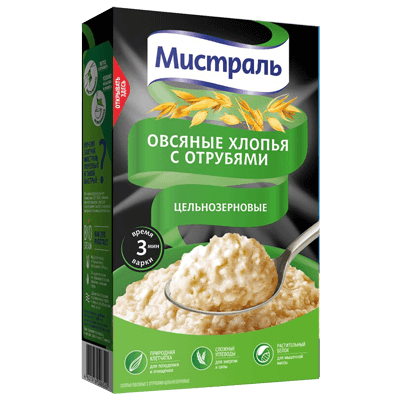 Овсяные хлопья с отрубями цельнозерновые Мистраль 400 гр. ⋆ Русфуд ...